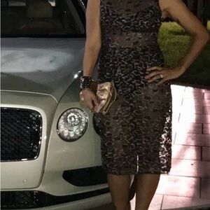 BCBGMaxAzria Black/Gold Animal Print Dress Size 2 (wearing size 4) NWT